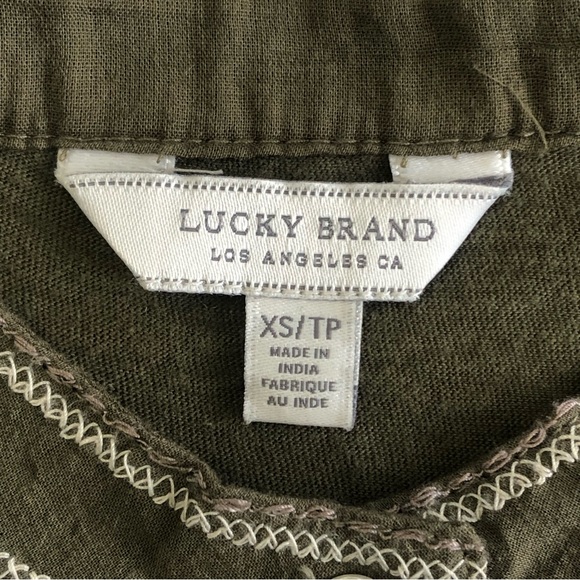 LUCKY BRAND Women Olive Green Embroidery Detail Long Sleeve Blouse Sz XS - Picture 4 of 13